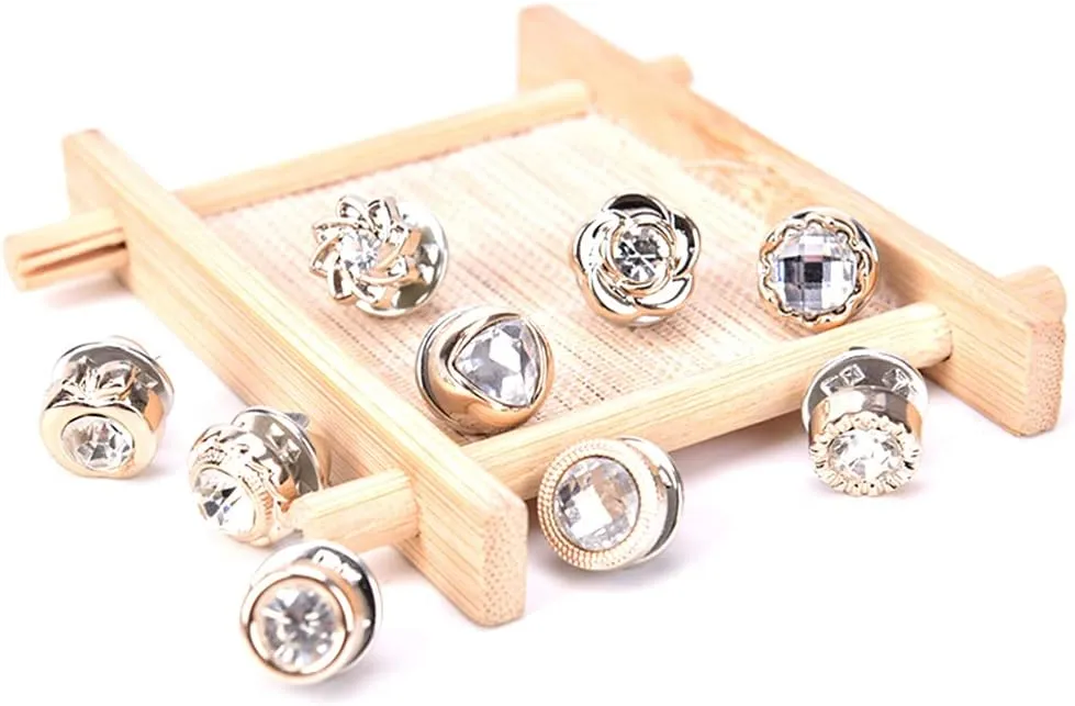 10 PCS Sweater Scarf Rhinestone Crystal Brooch Cardigan Corsage Safety Button for Clothes Hat Decoration (#9,12mm)