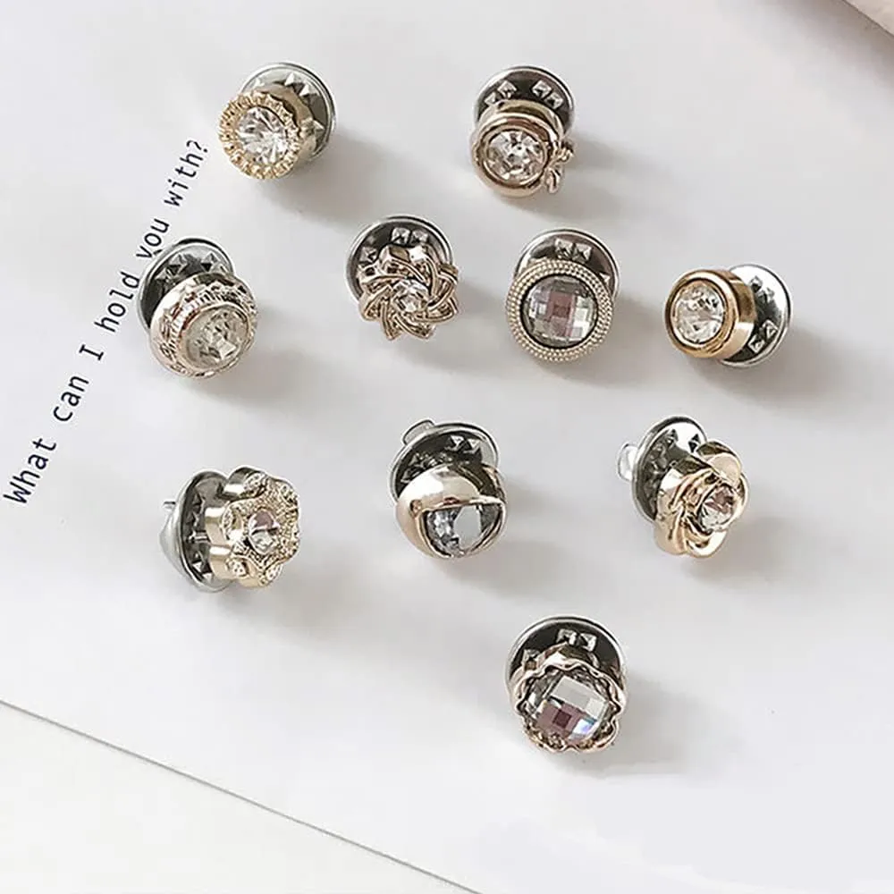 10 PCS Sweater Scarf Rhinestone Crystal Brooch Cardigan Corsage Safety Button for Clothes Hat Decoration (#9,12mm)