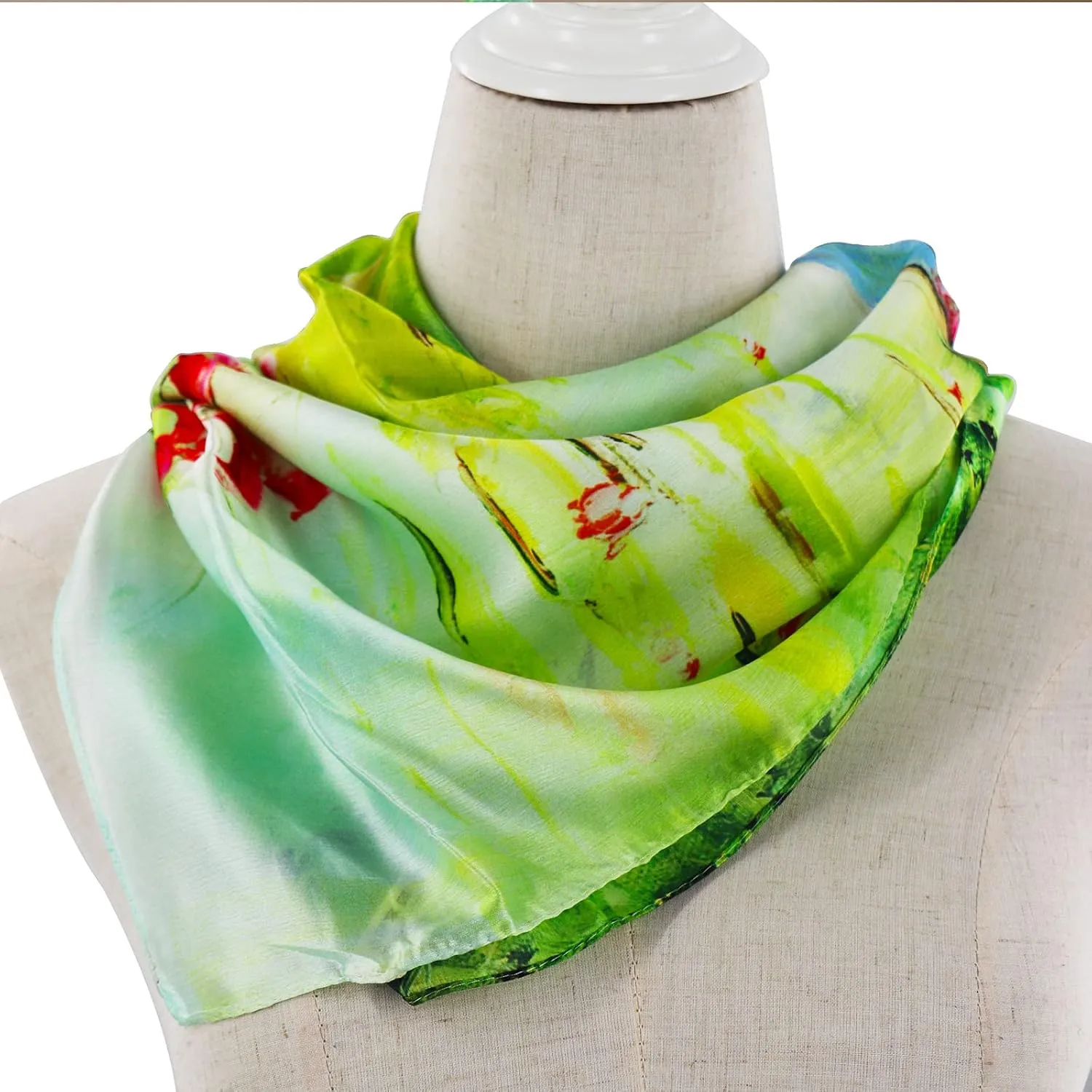 100% Mulberry Silk Scarf-Printed or Solid Color 35 Square Large Silk Hair Head Wrap Scarf With Gift Box Package