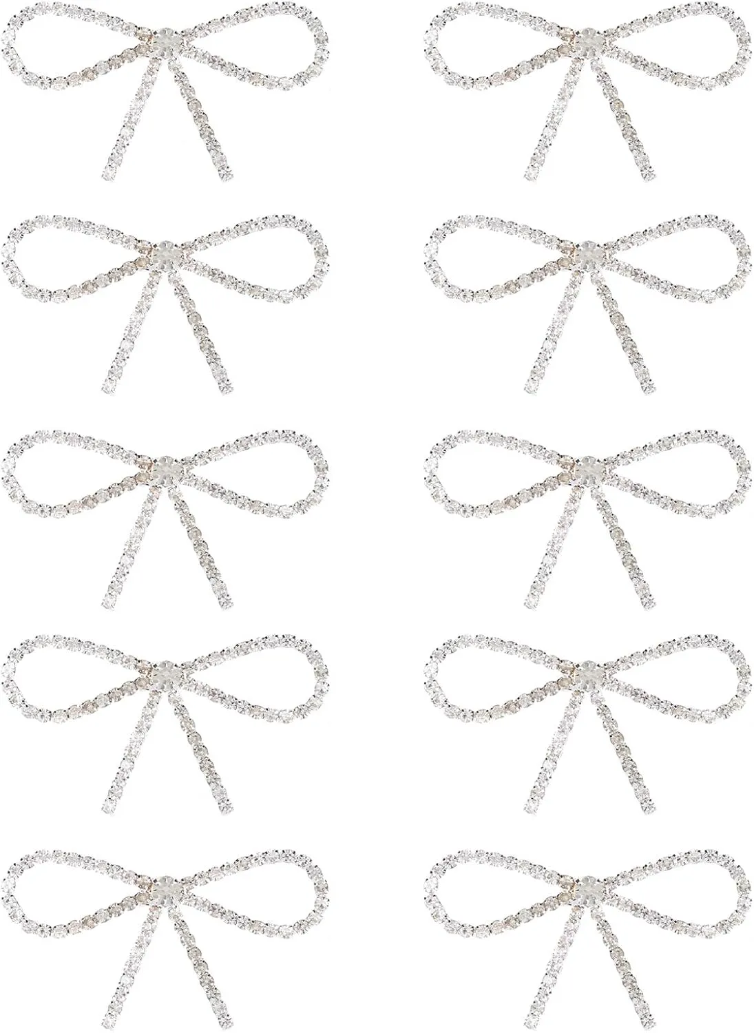 10Pcs Sliver Clear Rhinestone Crystal Bow Brooches Pins Set DIY Wedding Bouquet Broaches Kit