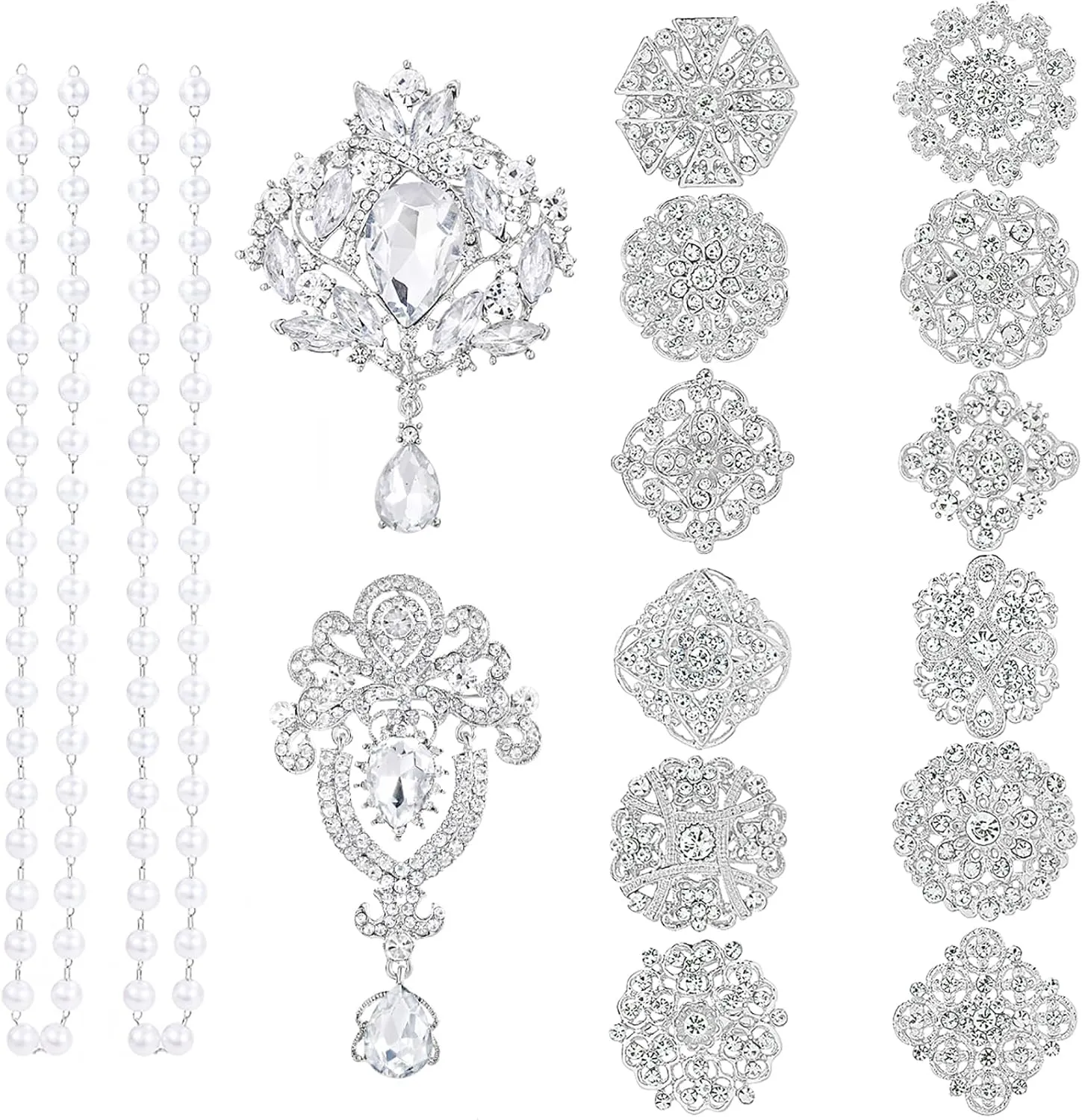 14 Pieces Crystal Rhinestone Flower Brooch Pin Sets for DIY Craft Party