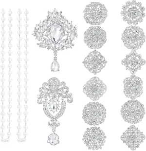 14 Pieces Crystal Rhinestone Flower Brooch Pin Sets for DIY Craft Party