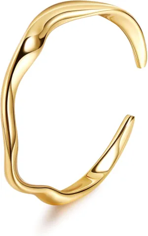 18K Gold Plated Cuff Bracelets for Women Open Adjustable Gold Cuff Bangle Bracelets Thick Hammered Wrist Cuff Bracelets Thin Minimalist Gold Cuff Bracelet