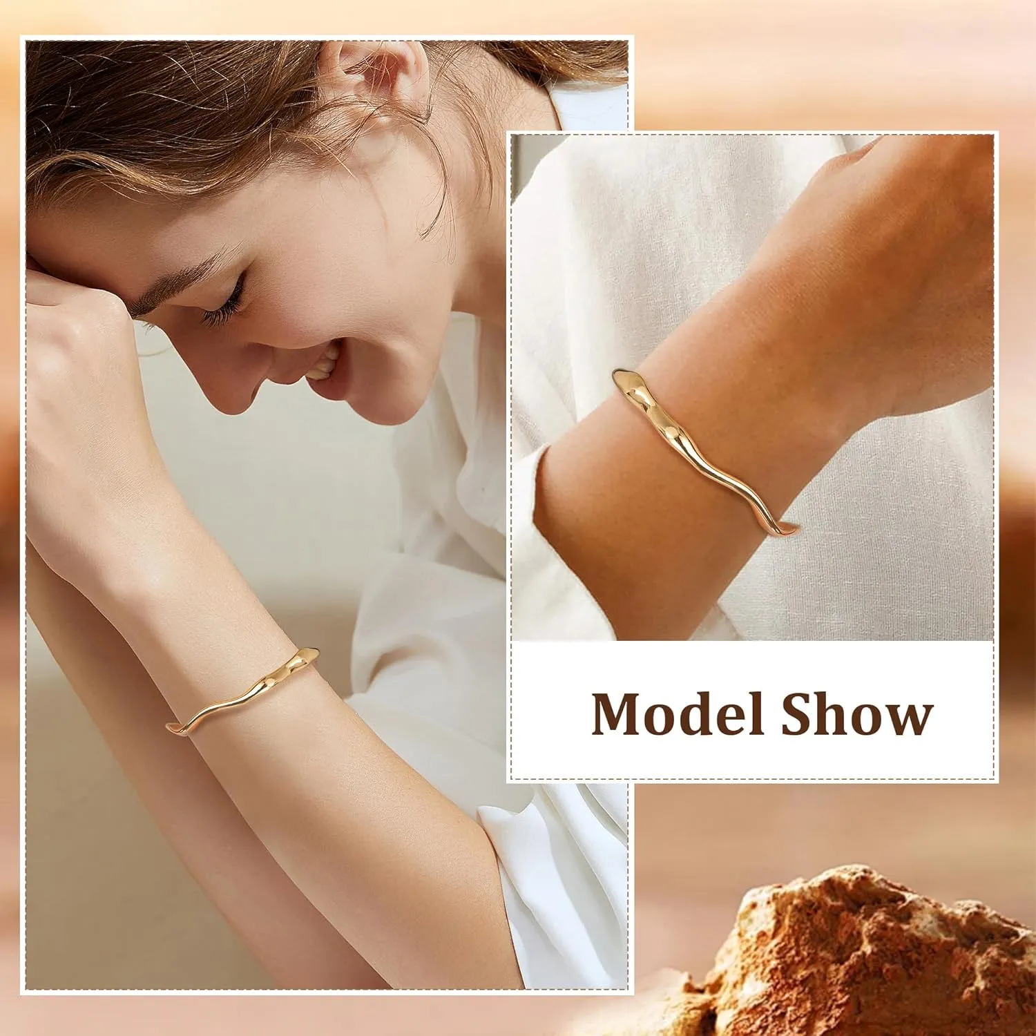 18K Gold Plated Cuff Bracelets for Women Open Adjustable Gold Cuff Bangle Bracelets Thick Hammered Wrist Cuff Bracelets Thin Minimalist Gold Cuff Bracelet