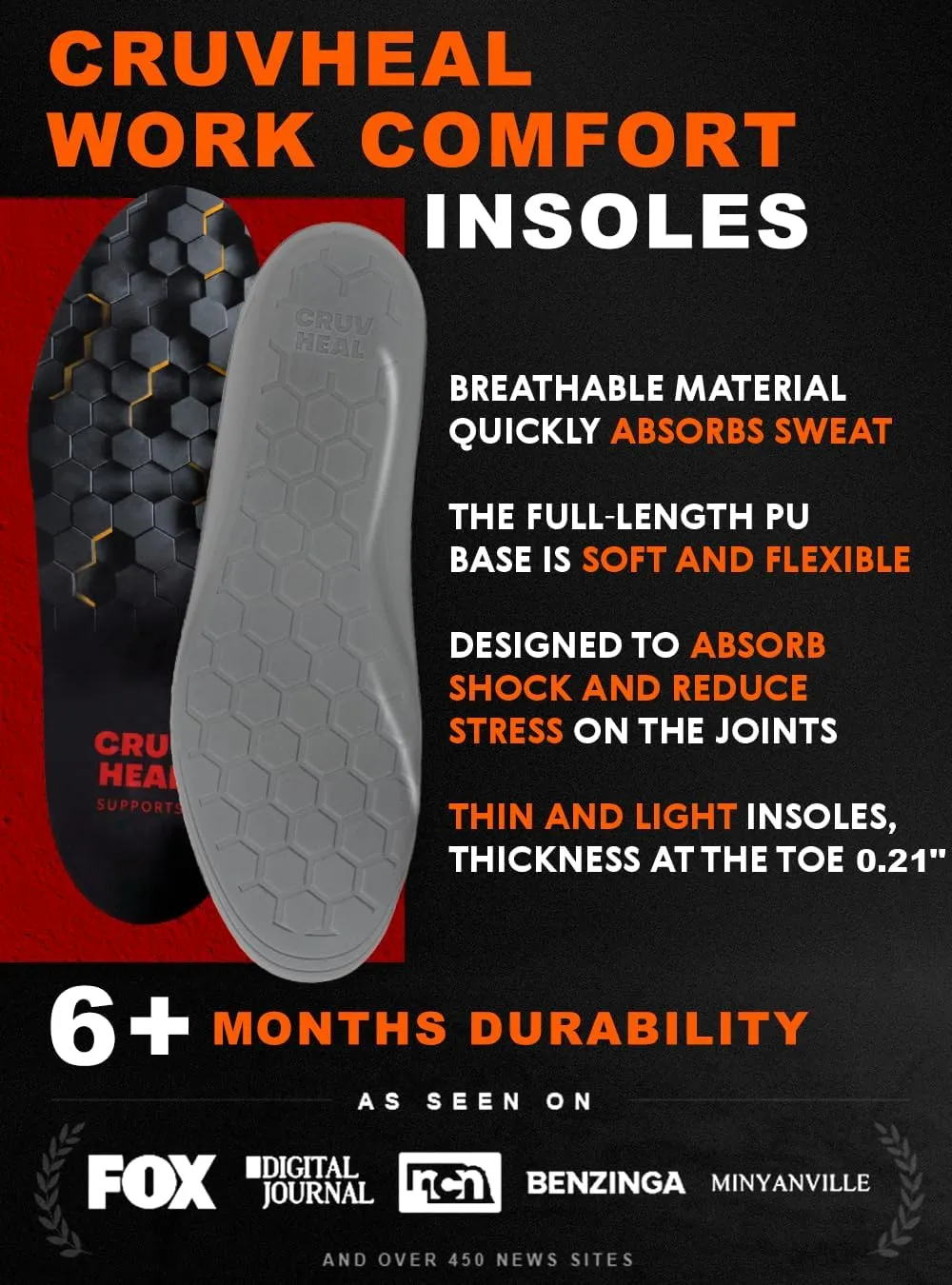 2 Pairs of Work Comfort Orthotic Insoles - Shoe Inserts for Men and Women with Anti-Fatigue Properties - Cushioned Insoles - Foot Pain Relief - Suitable for Work Boots (XL-2 Pairs, Black)