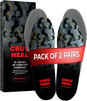 2 Pairs of Work Comfort Orthotic Insoles - Shoe Inserts for Men and Women with Anti-Fatigue Properties - Cushioned Insoles - Foot Pain Relief - Suitable for Work Boots (XL-2 Pairs, Black)