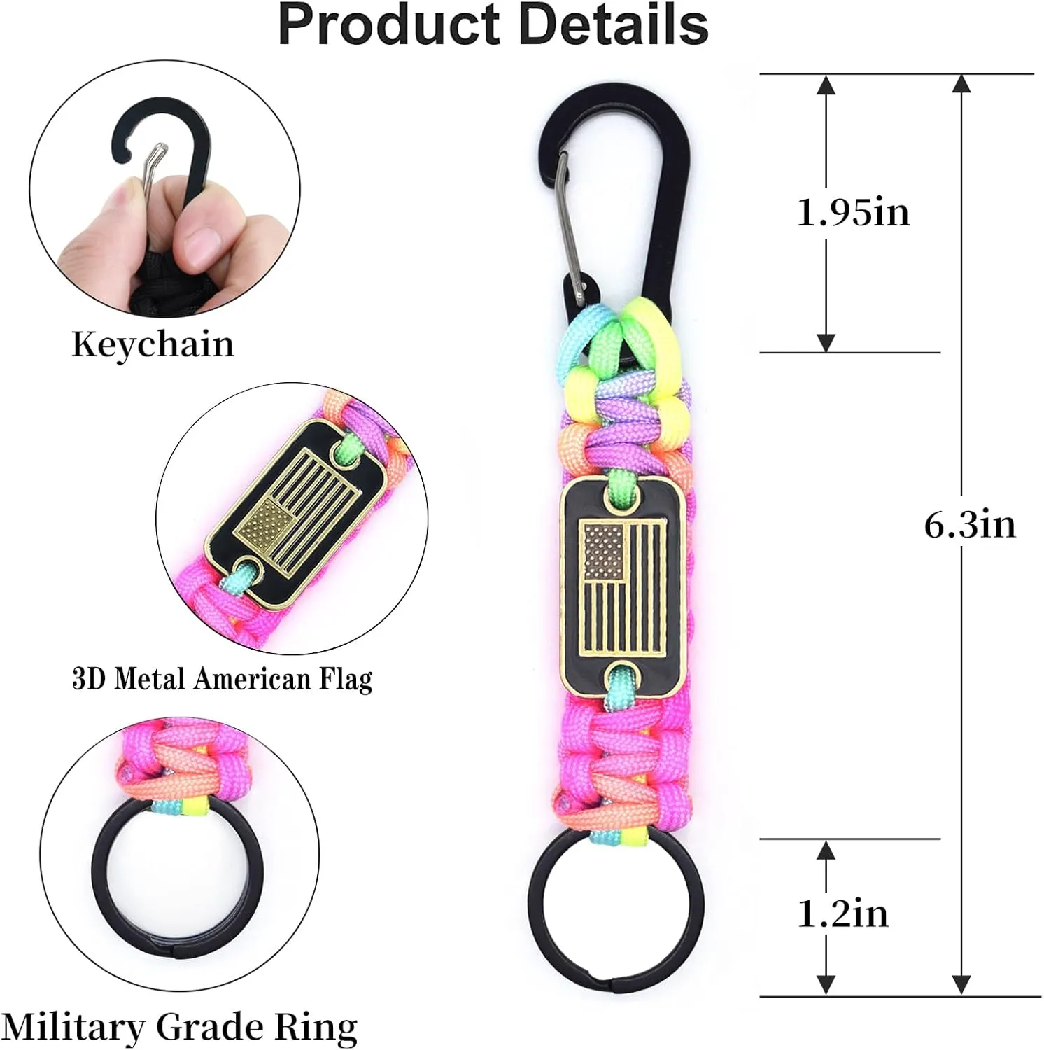 2 Pcs Heavy Duty Braided Paracord Lanyard Keychain with USA Flag, Parachute Rope Necklace Keychains, Braided Strong Lanyard for Outdoor Activities, Camera, Keys, Whistle, Traveling