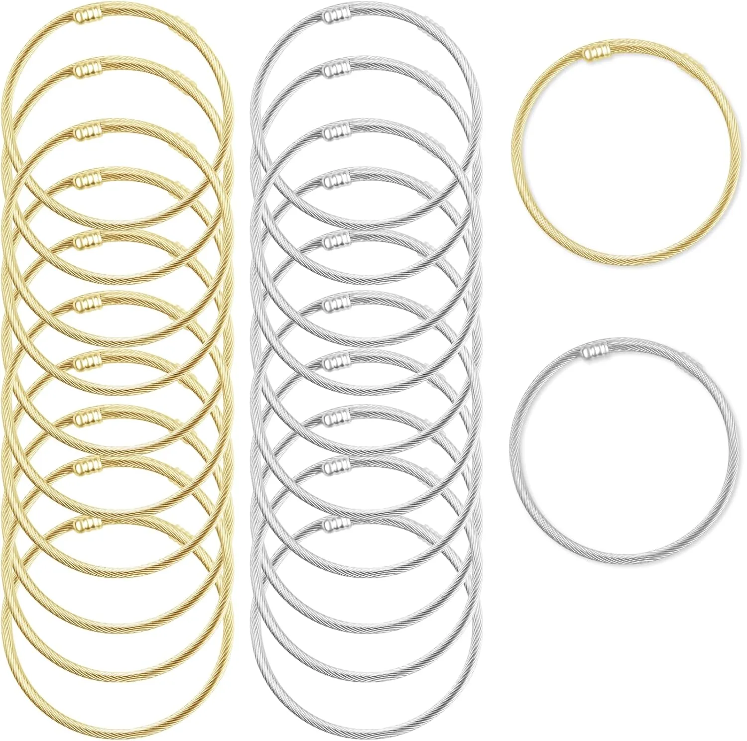 20 Pieces Twisted Cable Wire Bracelet Stylish Fine Stainless Steel Open Cuff Bracelets Mixed 3mm Thin Adjustable Expandable Elastic Bangle Bracelets For Women Diy Jewelry Making Christmas Day Gift