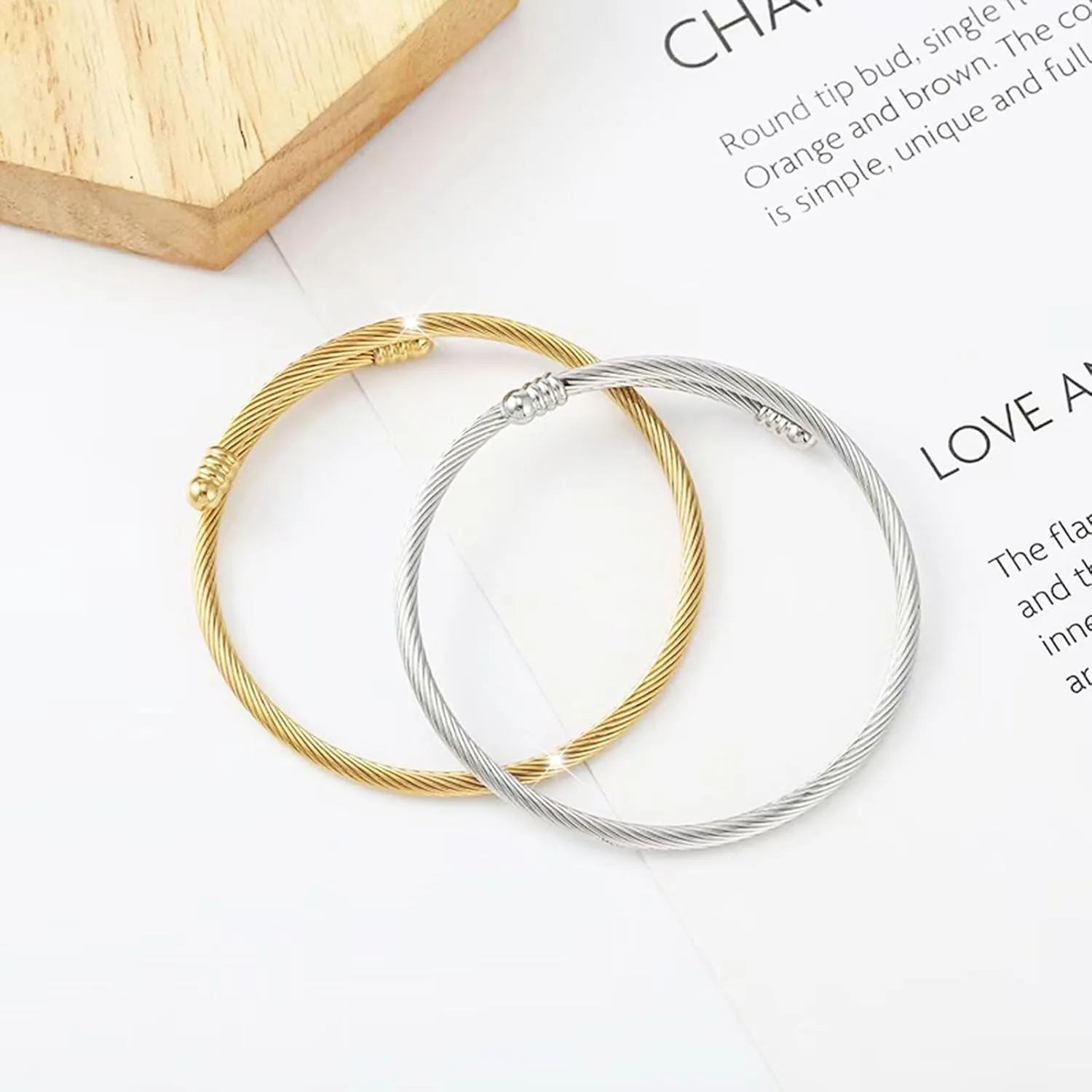 20 Pieces Twisted Cable Wire Bracelet Stylish Fine Stainless Steel Open Cuff Bracelets Mixed 3mm Thin Adjustable Expandable Elastic Bangle Bracelets For Women Diy Jewelry Making Christmas Day Gift