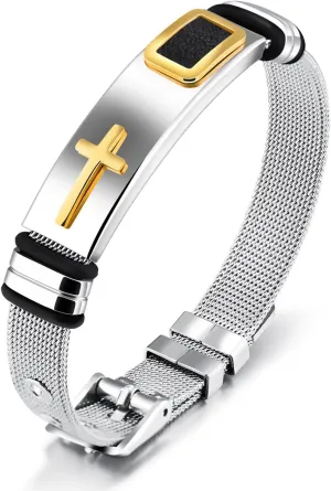 2025 ULtimate Mens bracelet,Black bracelets for men,Stylish Adjustable Cross Stainless Steel Mesh Chain Wrist Band men's jewelry braclets for man,male coworkers string ideas cool braclets hip hop