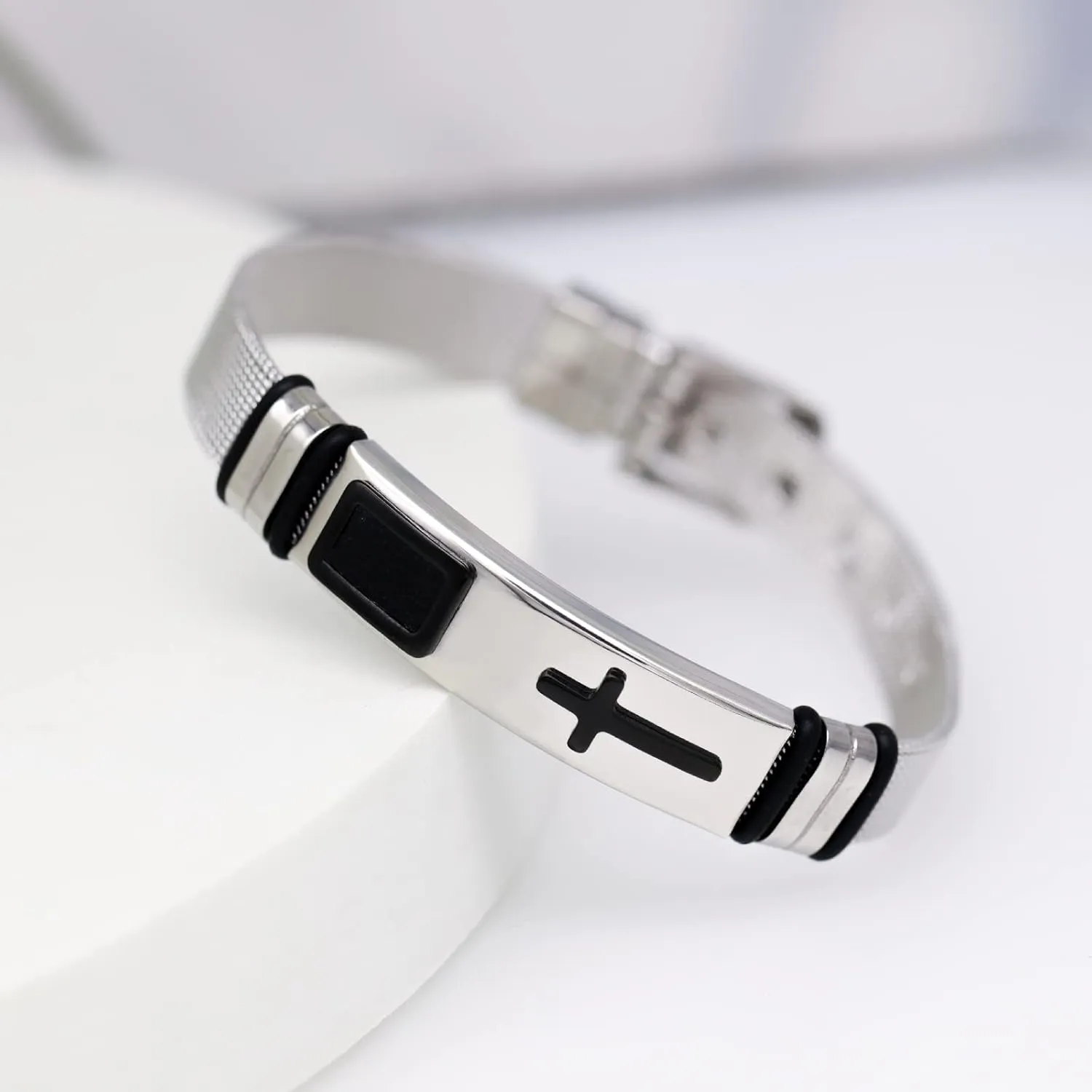 2025 ULtimate Mens bracelet,Black bracelets for men,Stylish Adjustable Cross Stainless Steel Mesh Chain Wrist Band men's jewelry braclets for man,male coworkers string ideas cool braclets hip hop