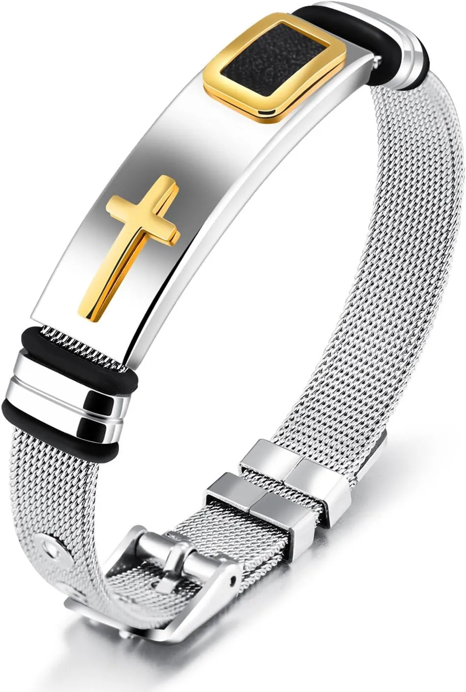 2025 ULtimate Mens bracelet,Black bracelets for men,Stylish Adjustable Cross Stainless Steel Mesh Chain Wrist Band men's jewelry braclets for man,male coworkers string ideas cool braclets hip hop