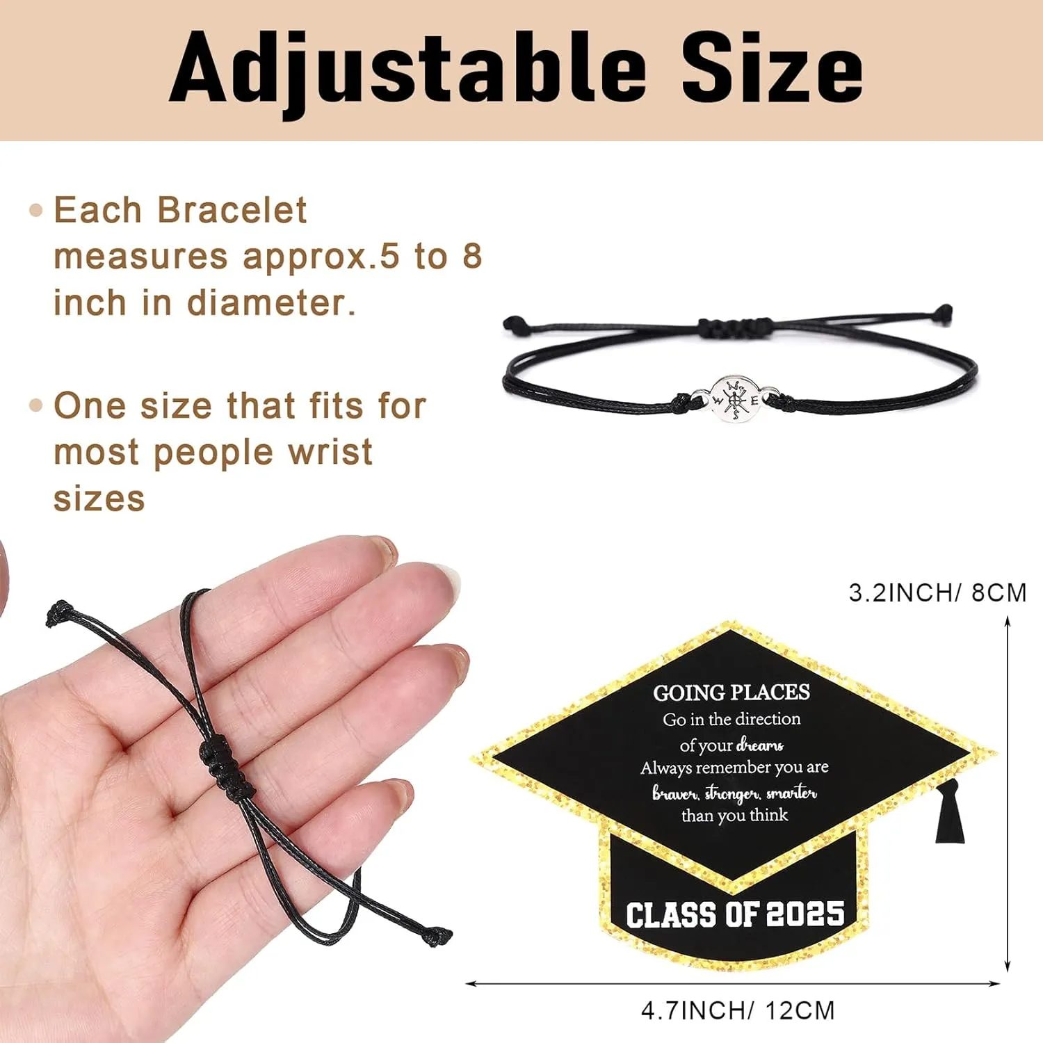 24 Sets Graduation Bracelets Class of 2025 Gift Cards Adjustable Compass Bracelets College High School Graduation Gifts for Classmates