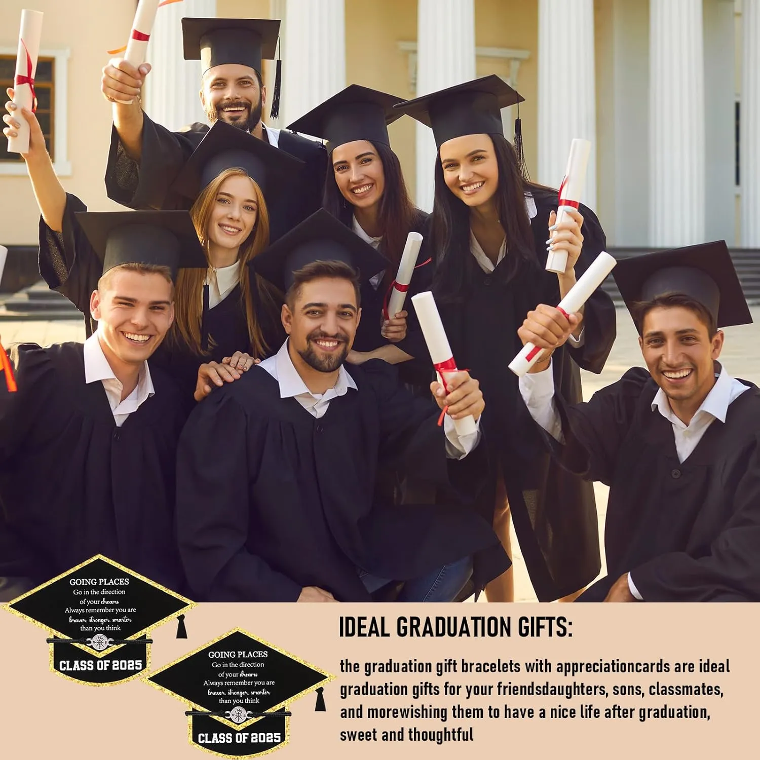 24 Sets Graduation Bracelets Class of 2025 Gift Cards Adjustable Compass Bracelets College High School Graduation Gifts for Classmates