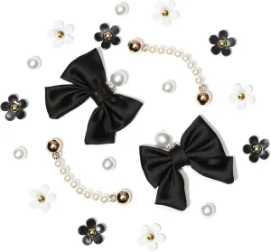 24Pcs Fabric Bow Shoe Charms, Cute Bears, Flower Pearl Charms Accessories for Clogs, DIY Shoe Decoration Charms for Girls, Party Favor