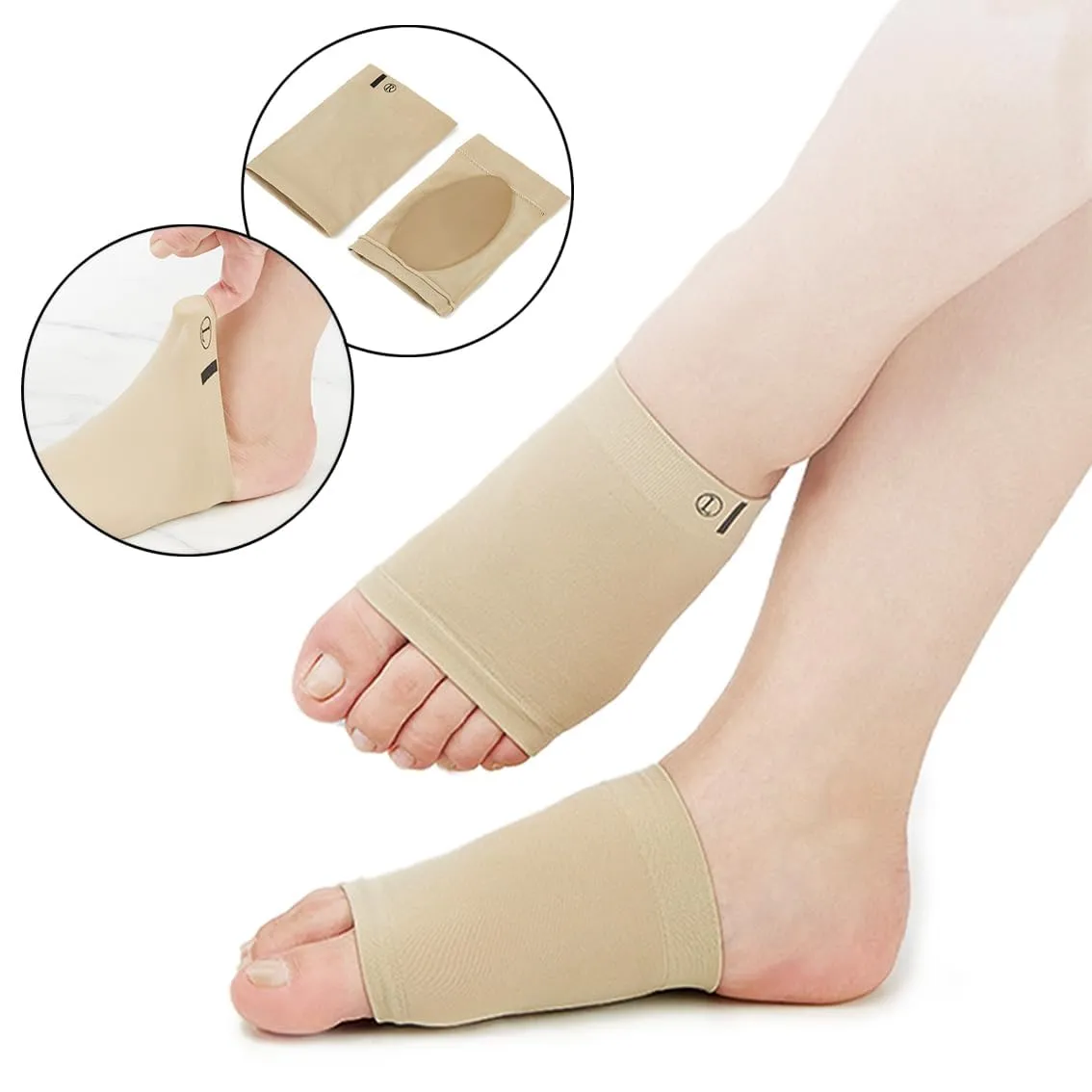 2Pcs Arch Support Sleeve Bands, Compression Arch Support Brace, Cushioned Gel Foot Sleeves Gel Pad Inside for Flat Feet Plantar Fasciitis Foot Pain Relief Heel Spurs (Beige, One Size)