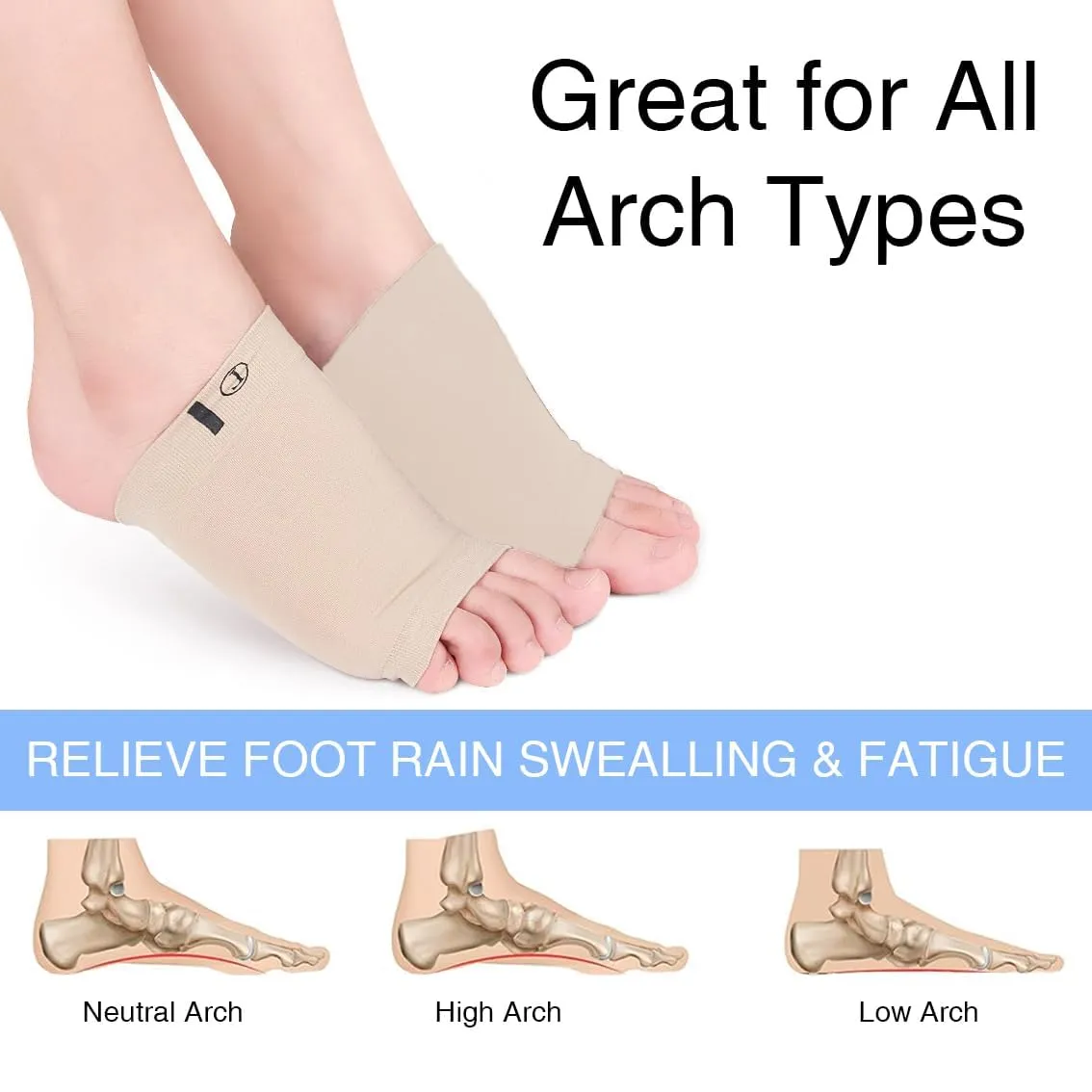 2Pcs Arch Support Sleeve Bands, Compression Arch Support Brace, Cushioned Gel Foot Sleeves Gel Pad Inside for Flat Feet Plantar Fasciitis Foot Pain Relief Heel Spurs (Beige, One Size)