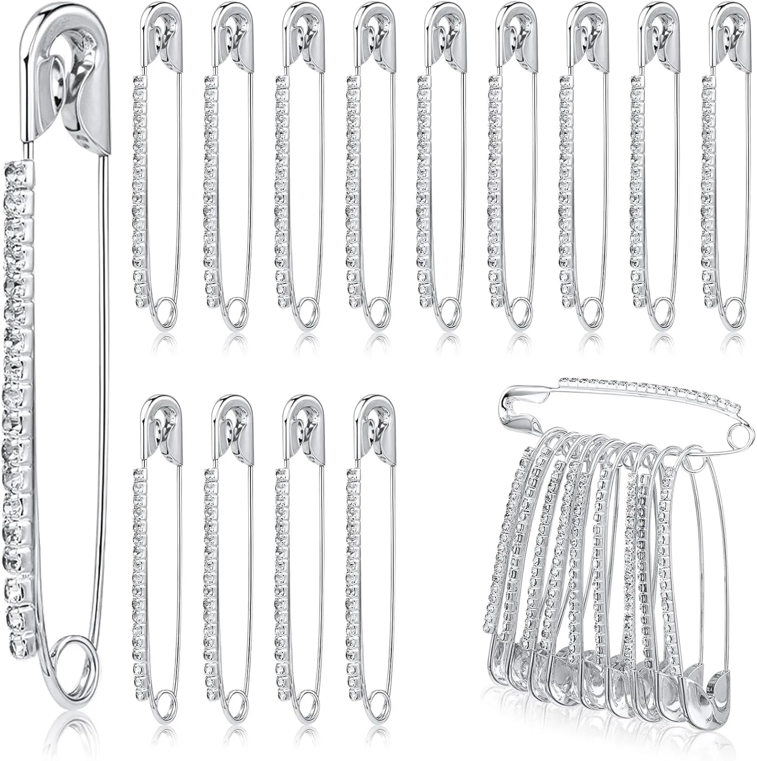 30 Pcs Rhinestone Safety Pins Faux Crystal Brooch Pin Women Sweater Shawl Clips Silver Diamonds Sharp Edge Safety Pins for Clothes Costume Sewing Scarf Lapel Hat Decoration Accessories Craft