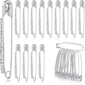 30 Pcs Rhinestone Safety Pins Faux Crystal Brooch Pin Women Sweater Shawl Clips Silver Diamonds Sharp Edge Safety Pins for Clothes Costume Sewing Scarf Lapel Hat Decoration Accessories Craft