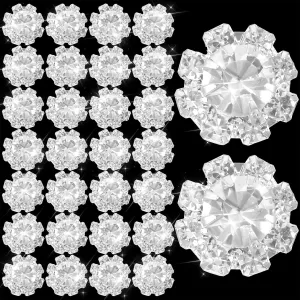 30Pcs Crystal Rhinestone Buttons, 15mm Silver Flatback Flower Brooch Embellishments Flowers Wedding Bridal Accessory for Women Crafts DIY Jewelry Making DIY Clothes Bags Shoes Bouquets