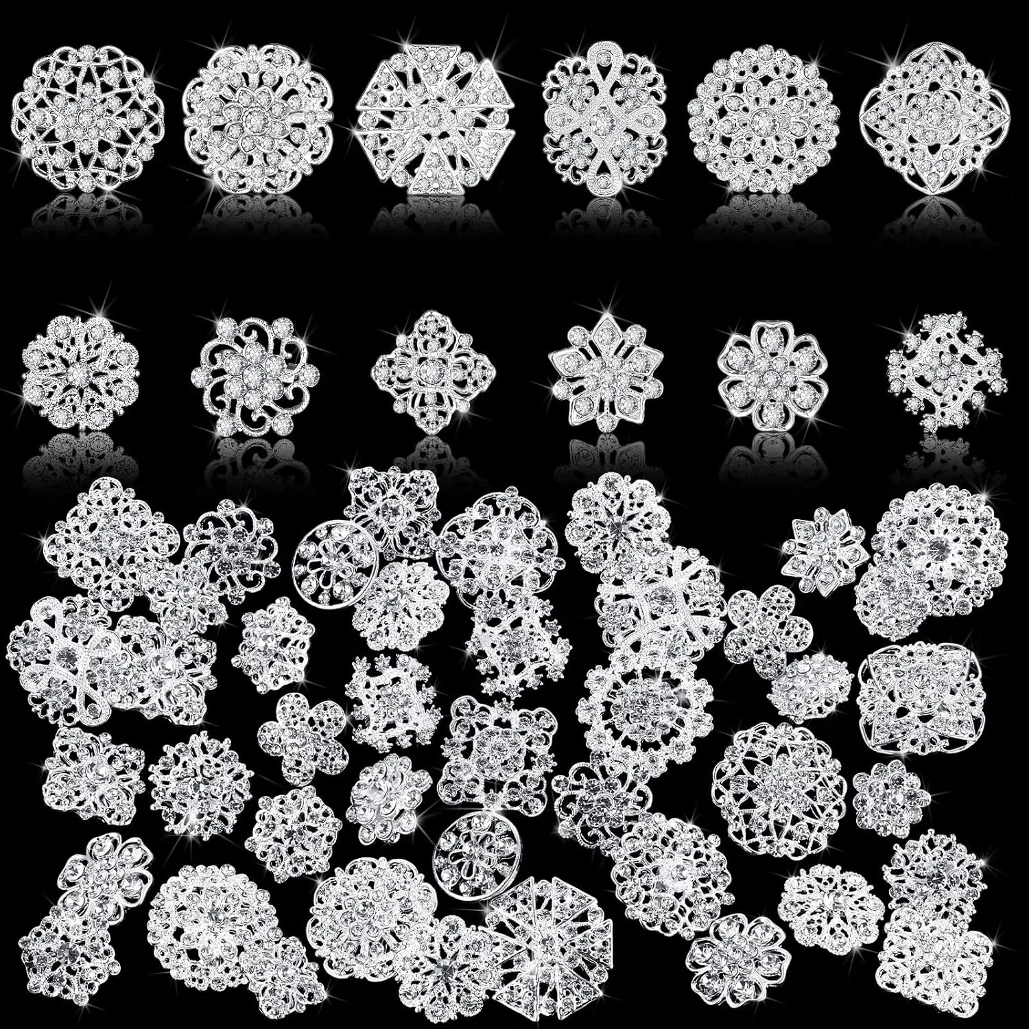 36 Pieces Clear Rhinestone Brooches for Crafts Crystal Flower Brooch Pins with Rhinestones Sliver Bulk Brooches Jewelry for Woman Flower Lapel Badge Pins DIY Wedding Bouquet Broaches Kit