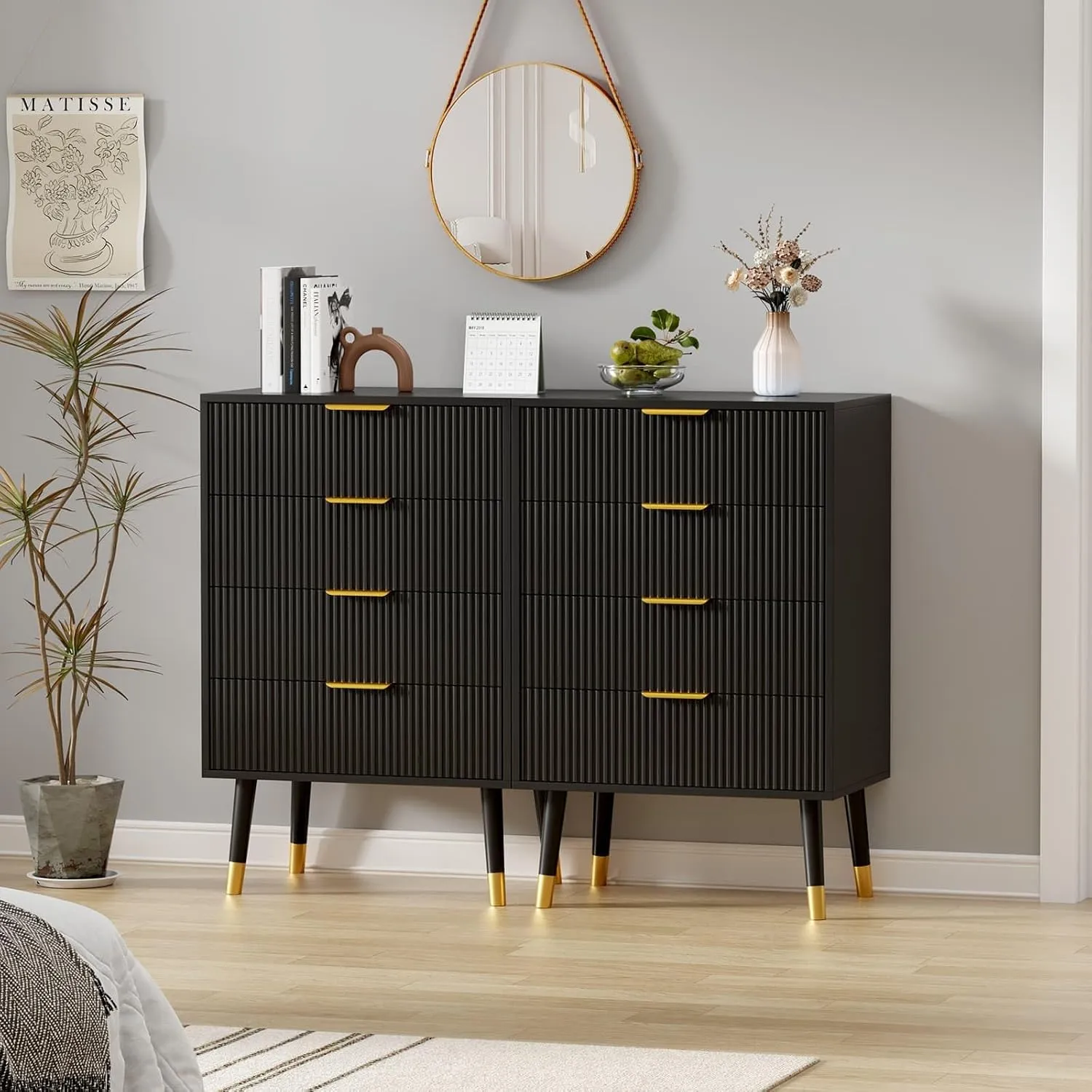 4 Drawer Dresser With Storage, 35"x 23.6"x 15.4"Chest of Drawers With Metal Handles, Modern Minimalist Nightstand With Metal Legs, Organizer Cabinet for Living Room, Bedroom, Hallway(Black)