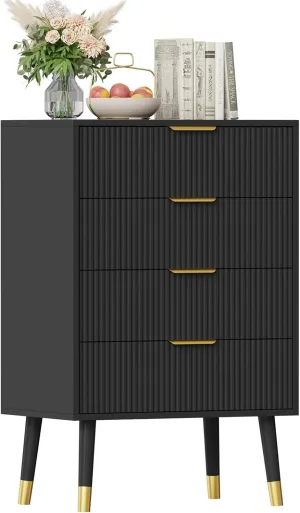 4 Drawer Dresser With Storage, 35"x 23.6"x 15.4"Chest of Drawers With Metal Handles, Modern Minimalist Nightstand With Metal Legs, Organizer Cabinet for Living Room, Bedroom, Hallway(Black)