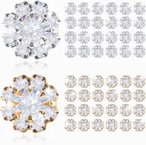50 PCS 12mm Crystal Rhinestone Buttons, 25 Silver Buttons & 25 Golden Buttons Wedding Rhinestone Button Pearl Brooch Embellishments for Jewelry Making DIY Decoration