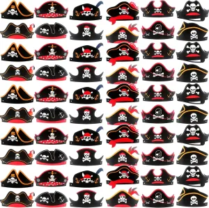 60 Pcs Paper Pirate Hat Pirate Hat Skull Pirate Party Hat Bulk for Men Women Kids Halloween Cosplay Pirate Party Dress up, 12 Style
