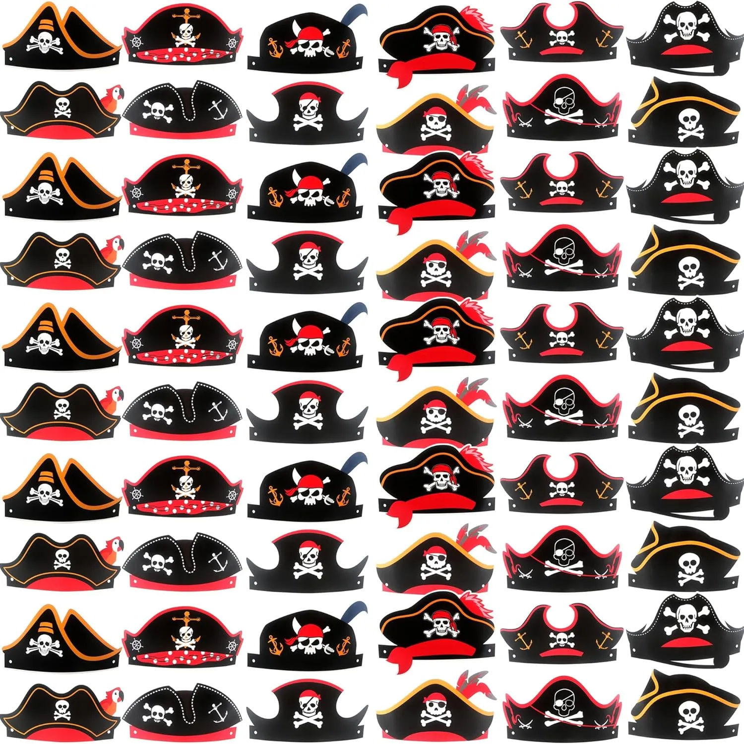 60 Pcs Paper Pirate Hat Pirate Hat Skull Pirate Party Hat Bulk for Men Women Kids Halloween Cosplay Pirate Party Dress up, 12 Style