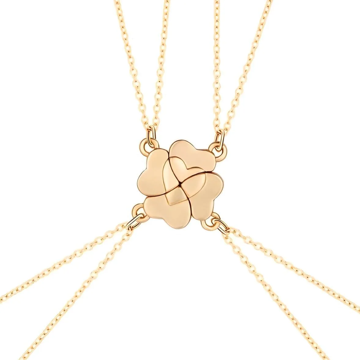 925 Sterling Silver Set Piece Four Leaf Clover Stitching Pendant Necklace For Best Friend, Best Friend Necklaces For 4, BFF Friendship Necklace For 4 Ladies