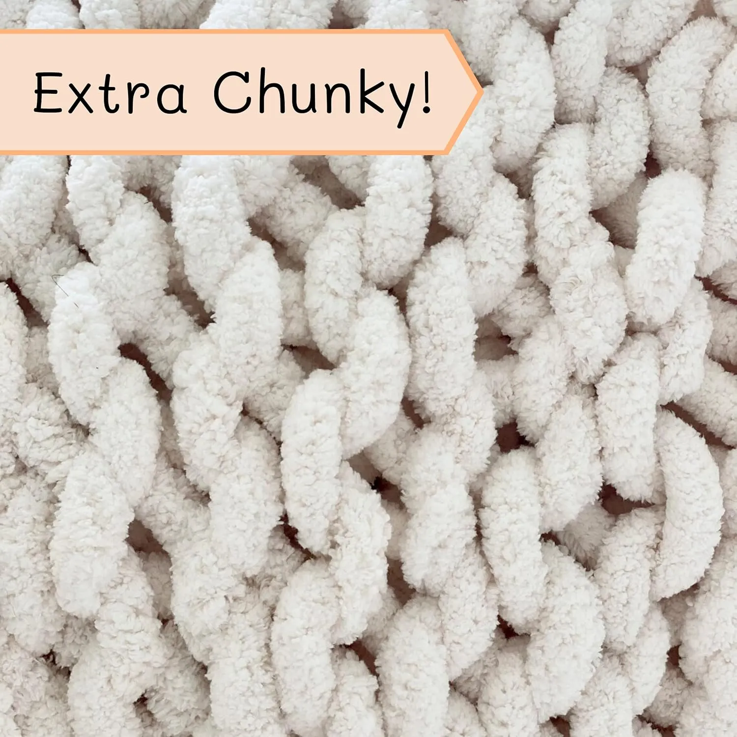 Adyrescia Chunky Knit Blanket Throw | 100% Hand Knit with Jumbo Chenille Yarn (60"x80", Cream White)