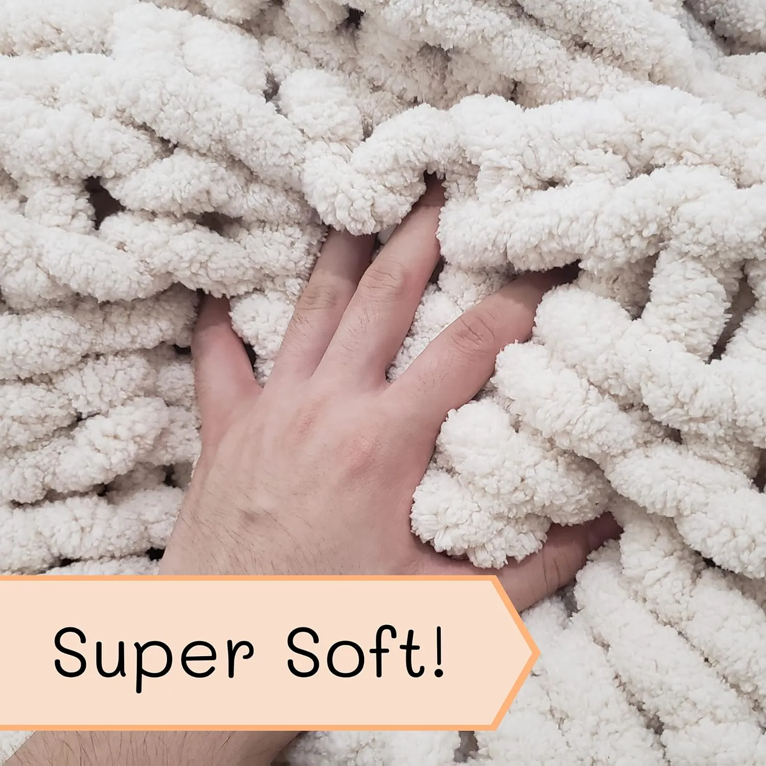 Adyrescia Chunky Knit Blanket Throw | 100% Hand Knit with Jumbo Chenille Yarn (60"x80", Cream White)