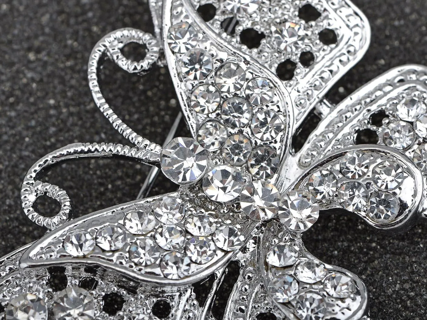 Alilang Clear Crystal Rhinestone Filigree Butterfly Brooch Pin - Pink or White Tone