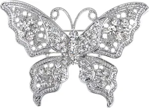 Alilang Clear Crystal Rhinestone Filigree Butterfly Brooch Pin - Pink or White Tone