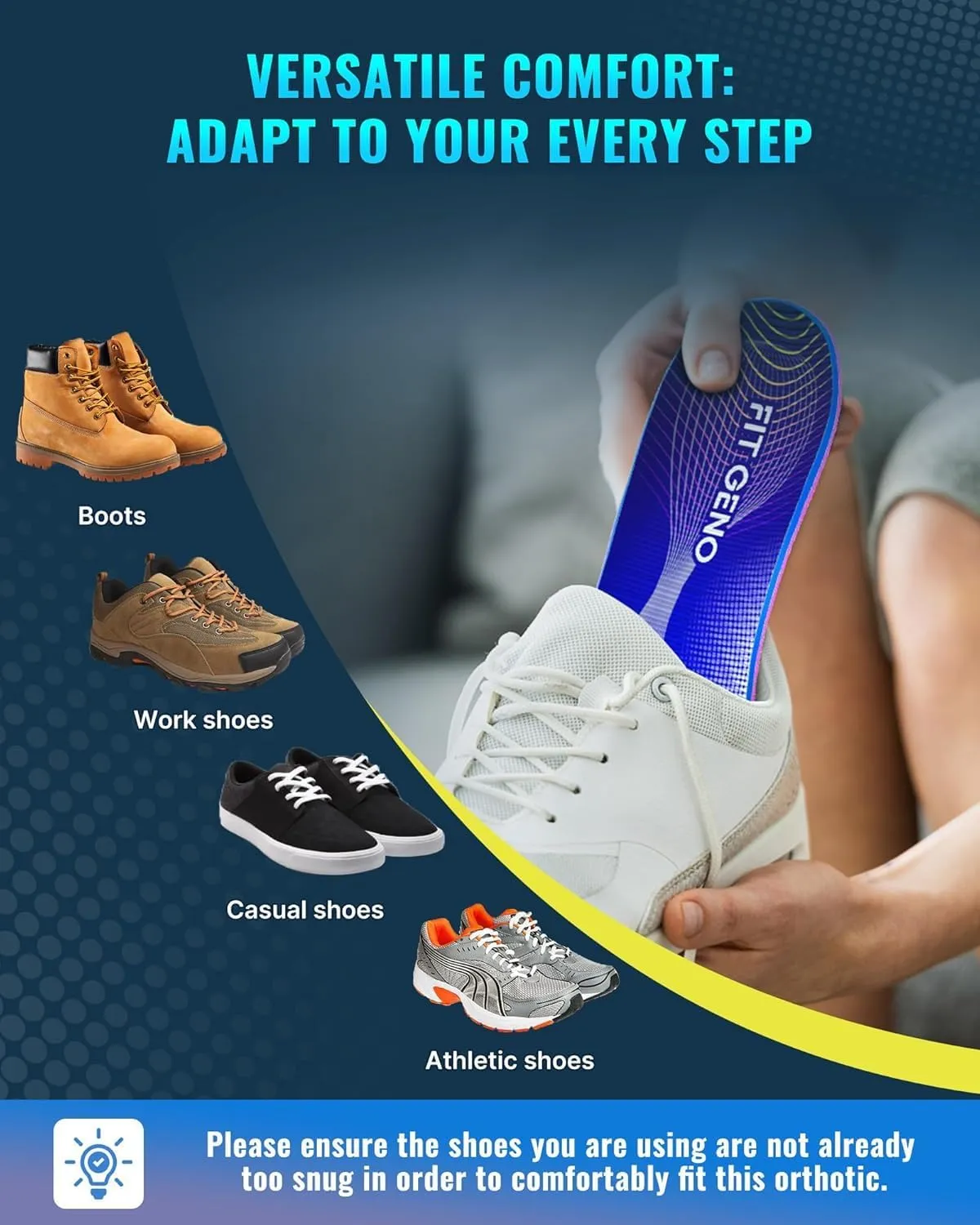 Arch Support Plantar Fasciitis Insoles: Fit Geno Orthotics Inserts for High Arch Pain Relief  Heavy Duty Shoe Inserts for Women & Men 220lbs   for Work Boots & Sneakers (Women's 10-11 / Men's 8-9)