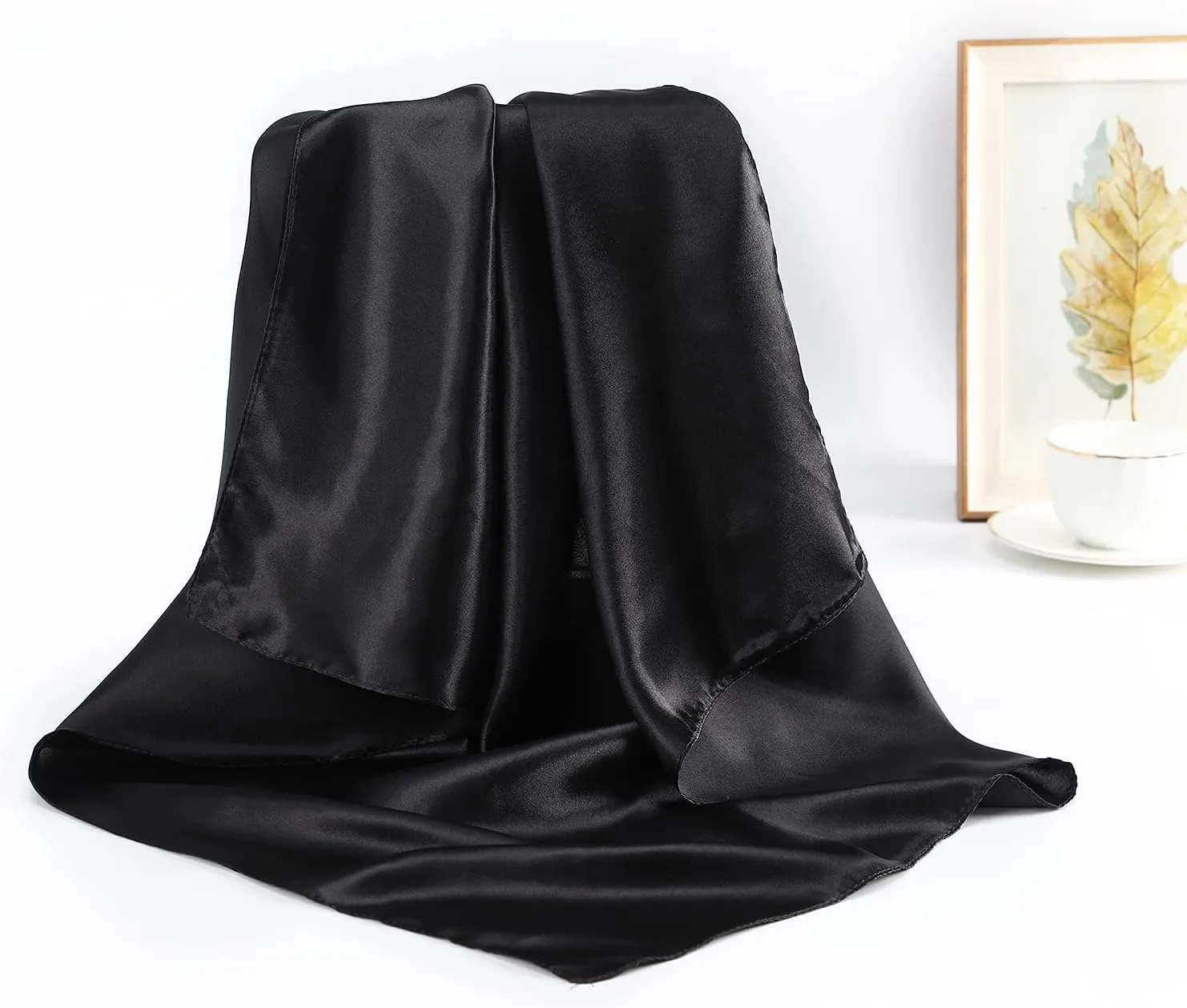 AWAYTR 35 Large Satin Square Head Scarf - 2Pcs Silk Like Floral Head Scarves Square Satin Hair Scarf Bandanas for Women