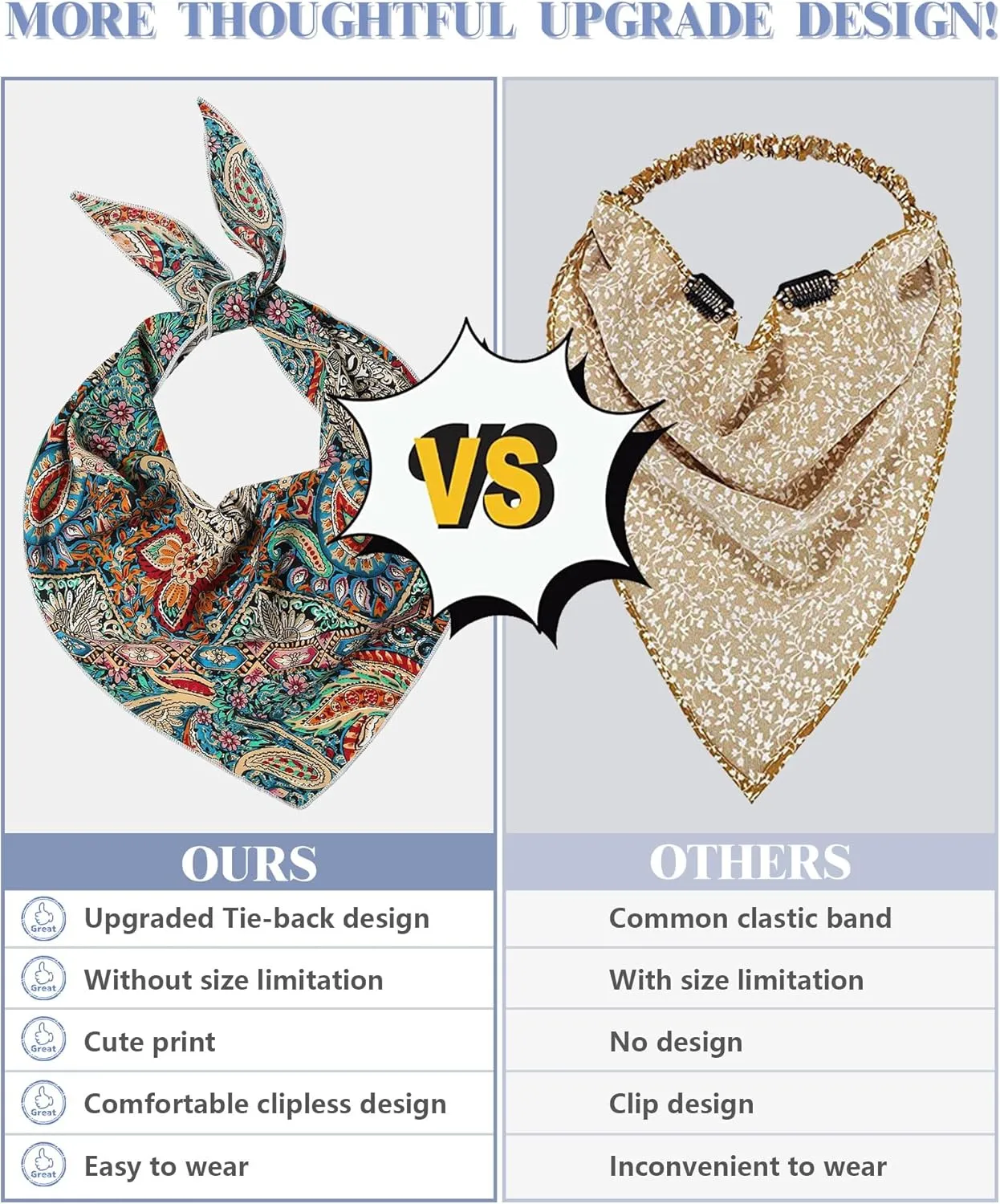 AWAYTR 3Pcs Hair Bandanas Head Kerchief for Women Girls Tie-Back Boho Hair Scarf Headband Bandana Triangle Head Scarf