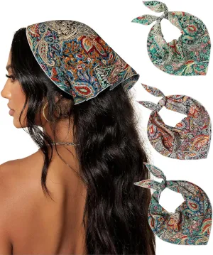 AWAYTR 3Pcs Hair Bandanas Head Kerchief for Women Girls Tie-Back Boho Hair Scarf Headband Bandana Triangle Head Scarf