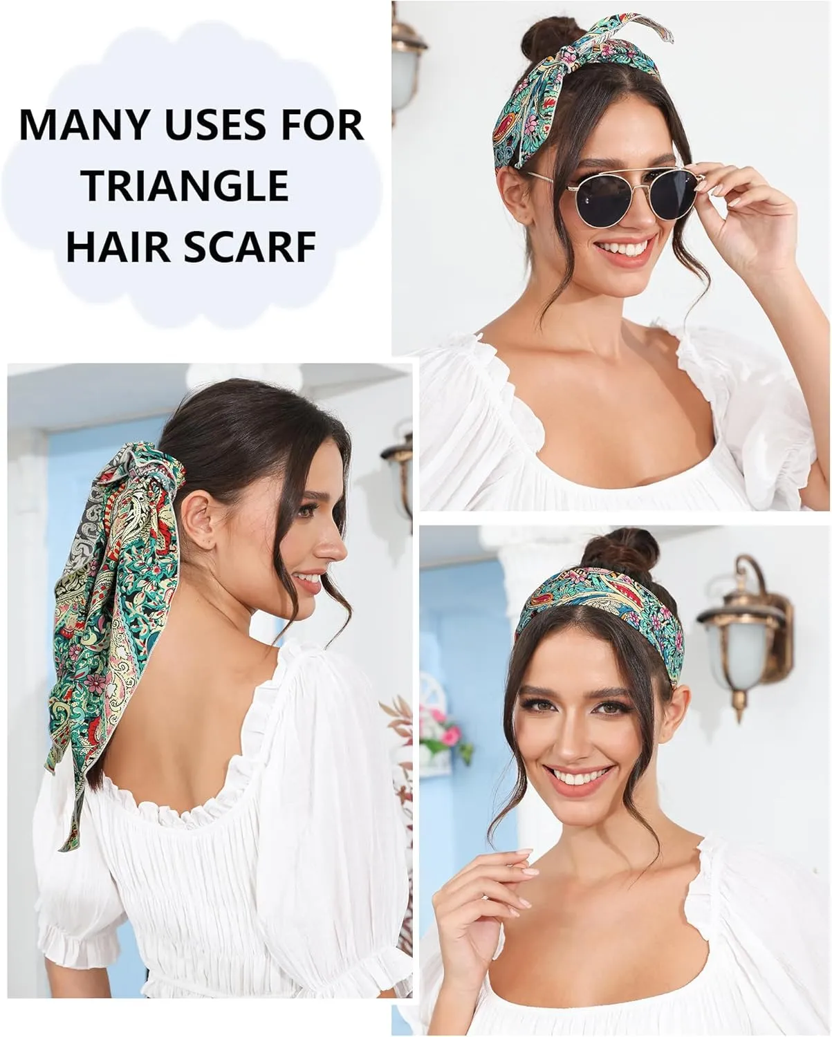 AWAYTR 3Pcs Hair Bandanas Head Kerchief for Women Girls Tie-Back Boho Hair Scarf Headband Bandana Triangle Head Scarf