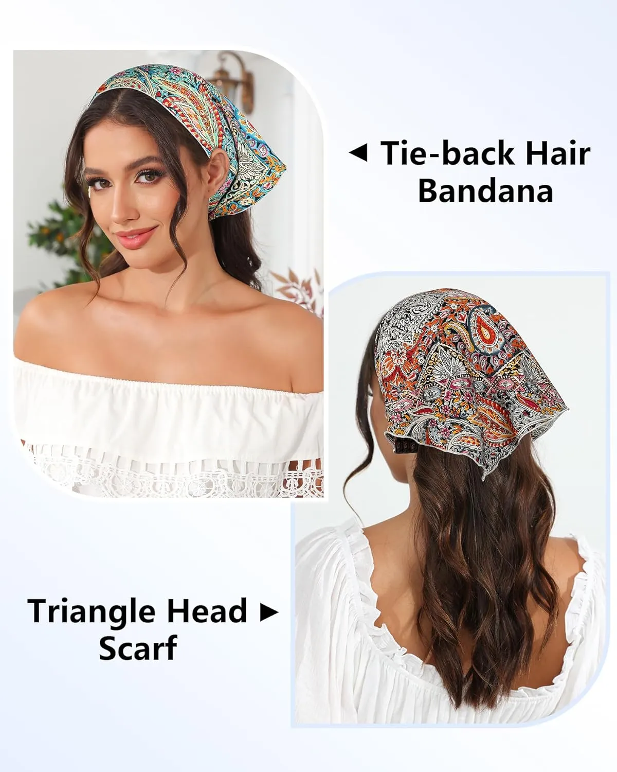 AWAYTR 3Pcs Hair Bandanas Head Kerchief for Women Girls Tie-Back Boho Hair Scarf Headband Bandana Triangle Head Scarf