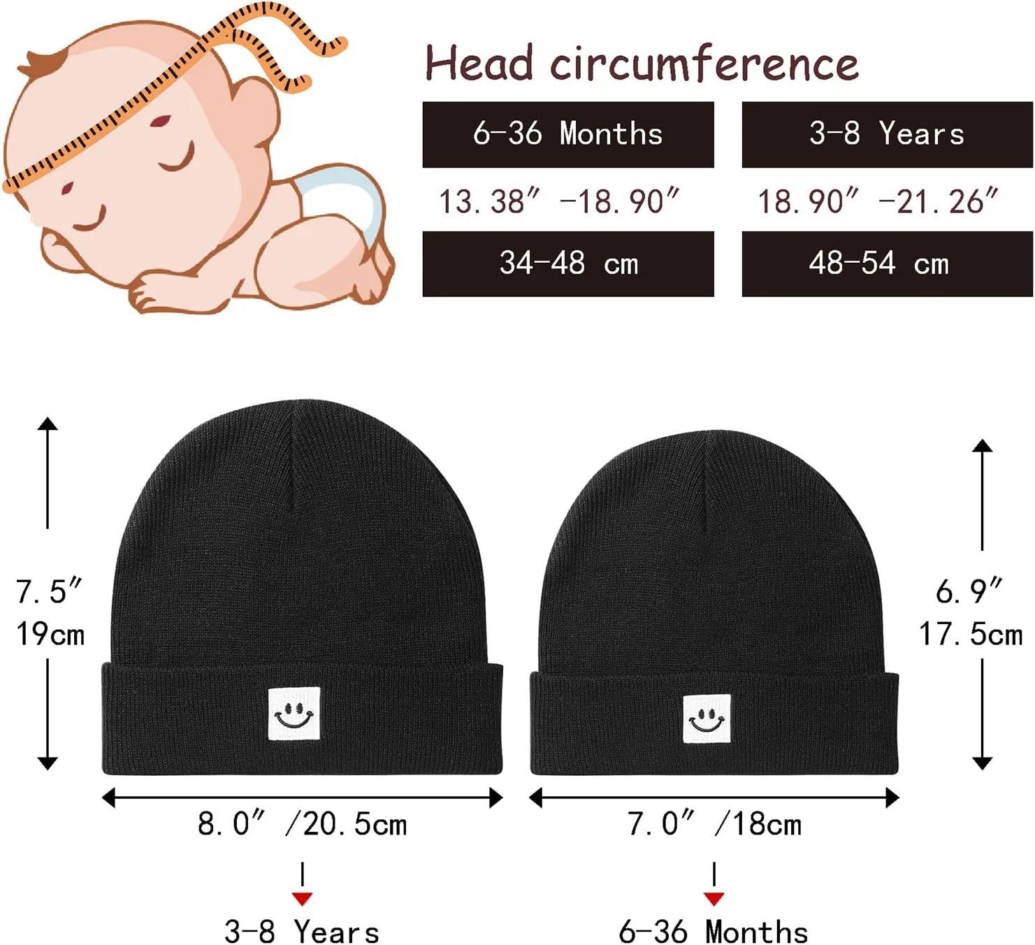Baby Beanie Knit Ski Hat with Cute Face for Girls Boys 0-7 Years