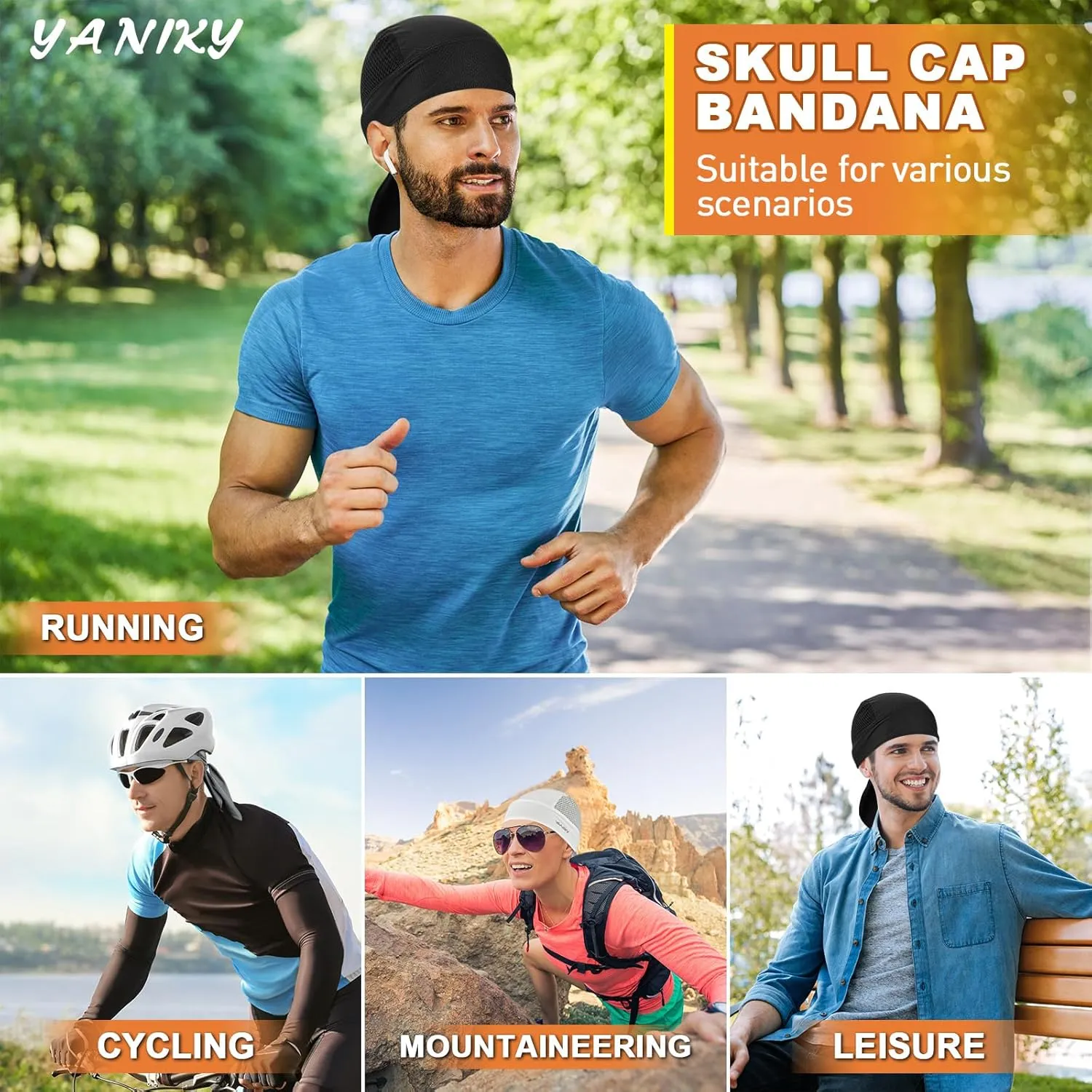 Bandanas Skull Caps for Men, Women Skull Cap Helmet Liner Cycling Hat Durags Motorcycle Bandana Sweat Wicking Do Rag