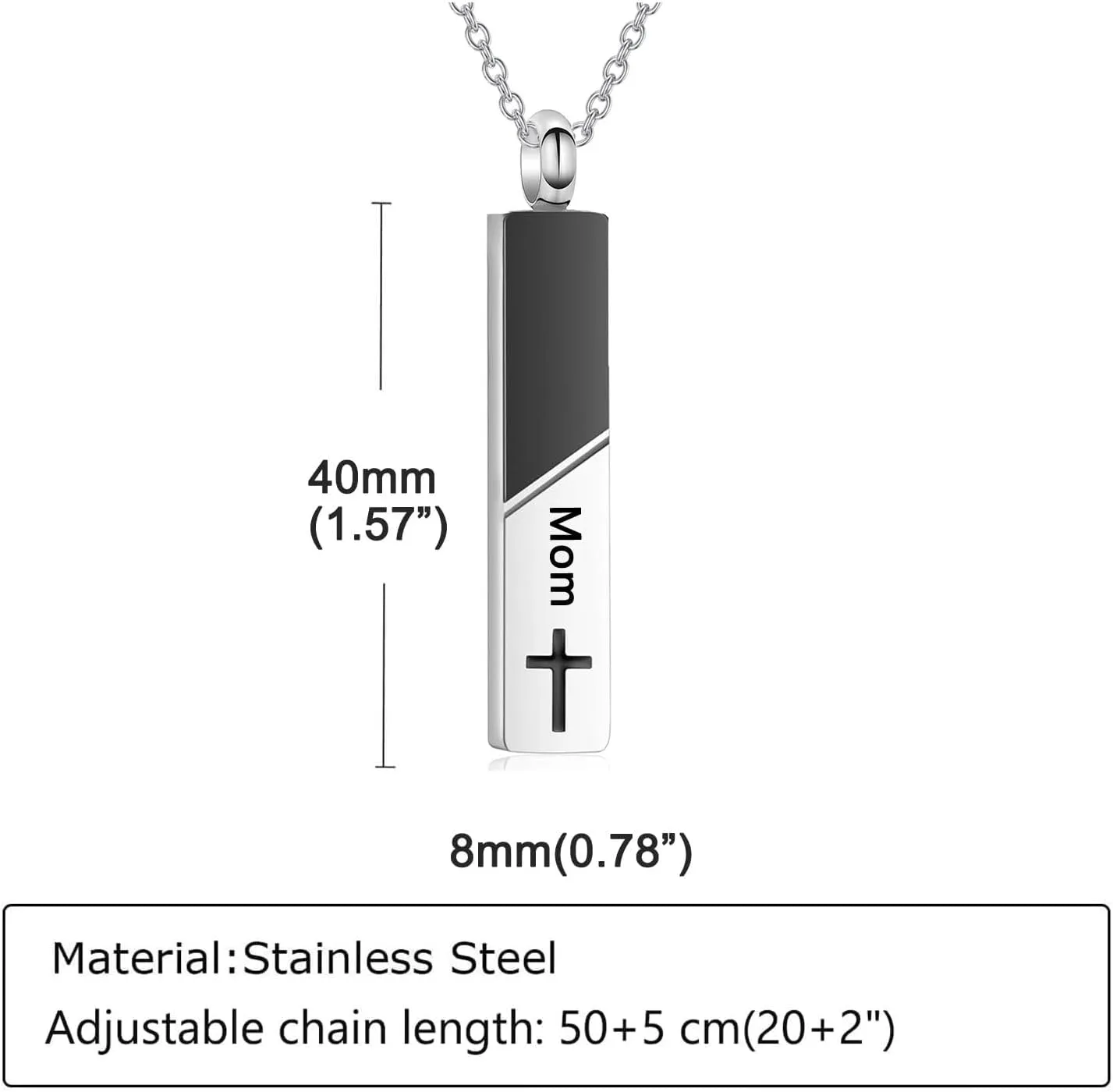 Bar Urn Necklaces for Ashes for Men Women Cremation Urn Jewelry Cross Cube Ash Necklace Memorial Keepsake Pendant Human Ashes Holder