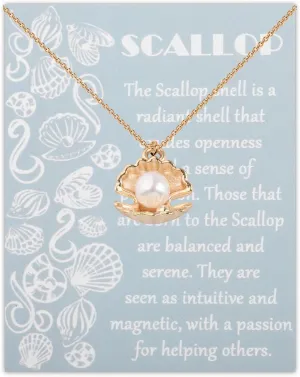 BAUNA Scallop Shell Necklace Ocean Shell Necklace Tiny Pearl Jewelry for Her