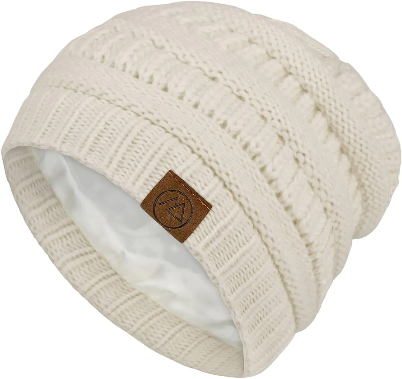 Beanies Women Satin Lined Beanie Winter Hats for Women Silk Lined Slouchy Beanie for Winter Warm Knit Cuffed Beanie Hat