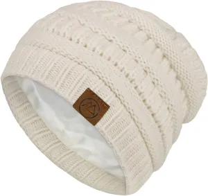 Beanies Women Satin Lined Beanie Winter Hats for Women Silk Lined Slouchy Beanie for Winter Warm Knit Cuffed Beanie Hat