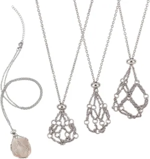 Beebeecraft 1 Box 3Pcs 3 Styles Crystal Necklace Holder Bulk 304 Stainless Steel Adjustable Empty Stone Cage Necklaces Gemstone Jewelry Metal Empty Pendant Net for Women Men Jewelry DIY Accessories
