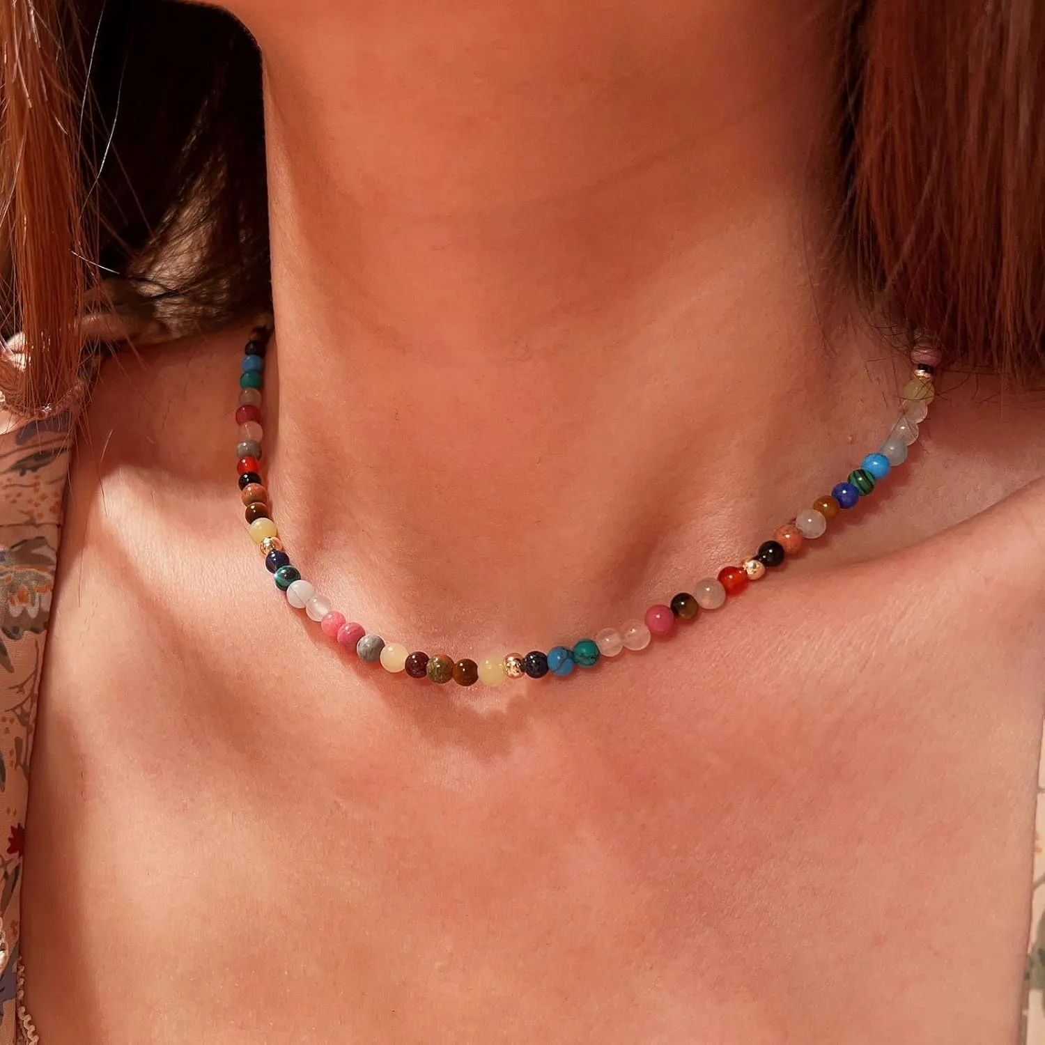 Boho Beaded Necklace for Women, Y2K Natural Pearl Beaded Necklaces Choker Summer Benchy Necklace Natural Bead Necklaces for Teen Girls Handmade Boho Jewelry Birthday Gift