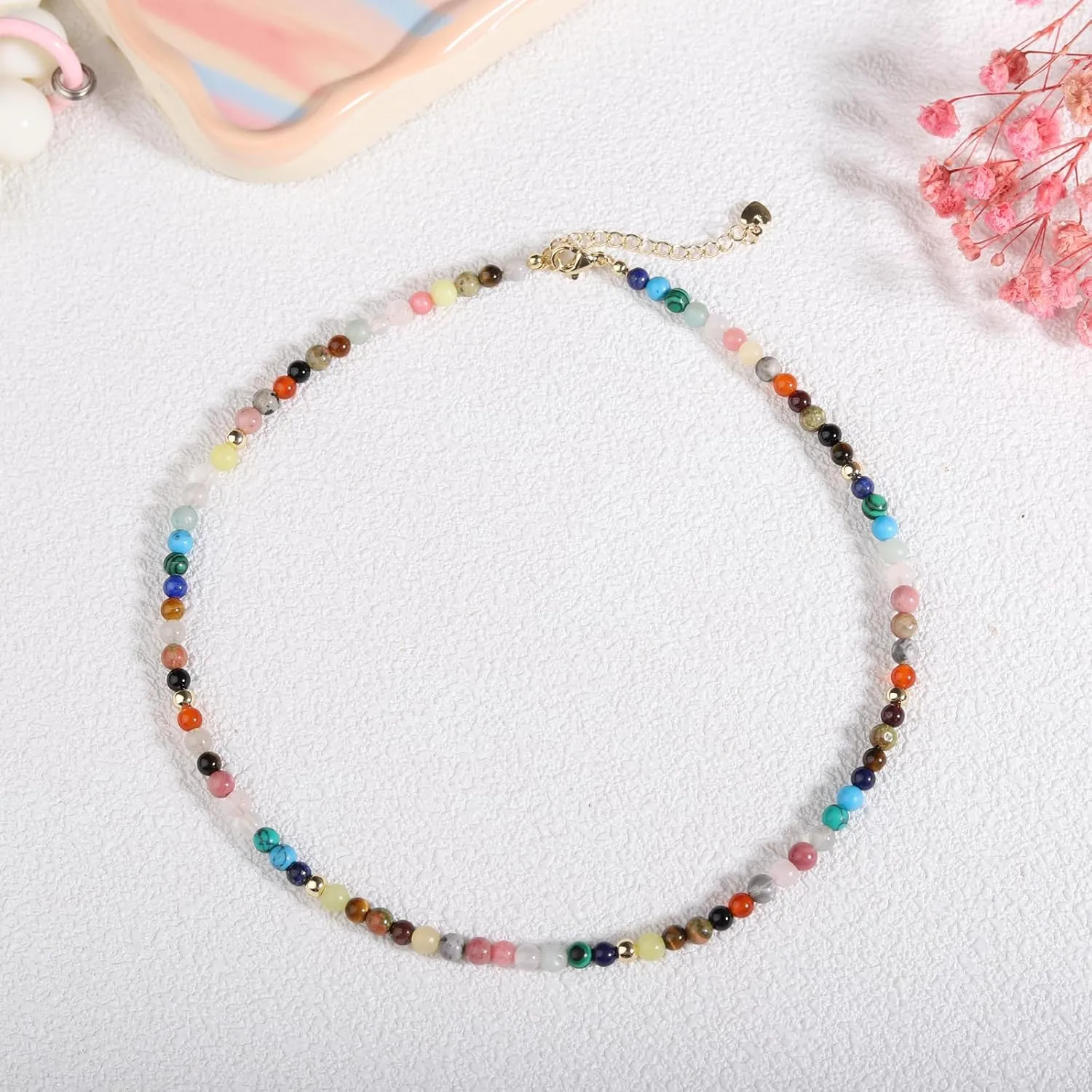 Boho Beaded Necklace for Women, Y2K Natural Pearl Beaded Necklaces Choker Summer Benchy Necklace Natural Bead Necklaces for Teen Girls Handmade Boho Jewelry Birthday Gift